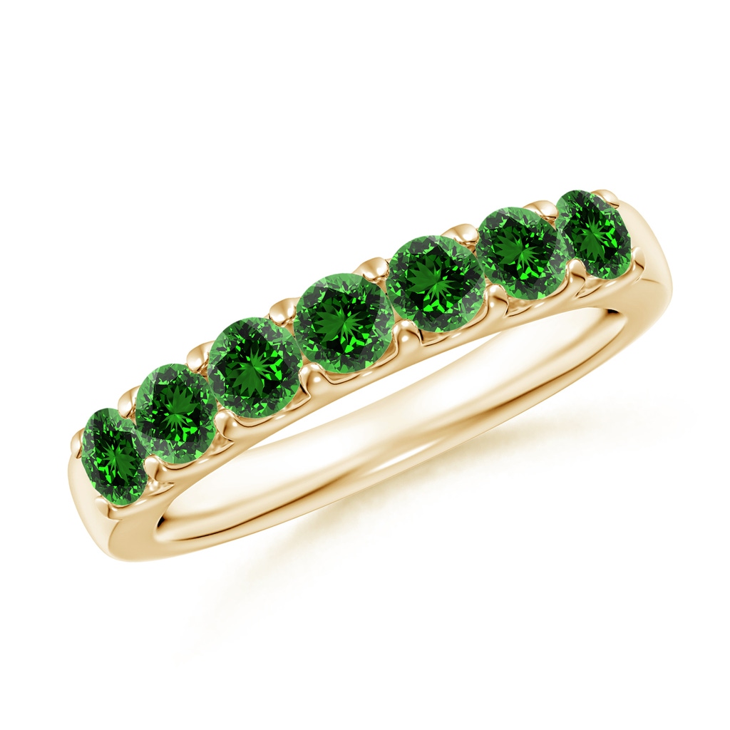 3.1mm Labgrown Lab-Grown Shared Prong Set Half Eternity Emerald Wedding Band in Yellow Gold