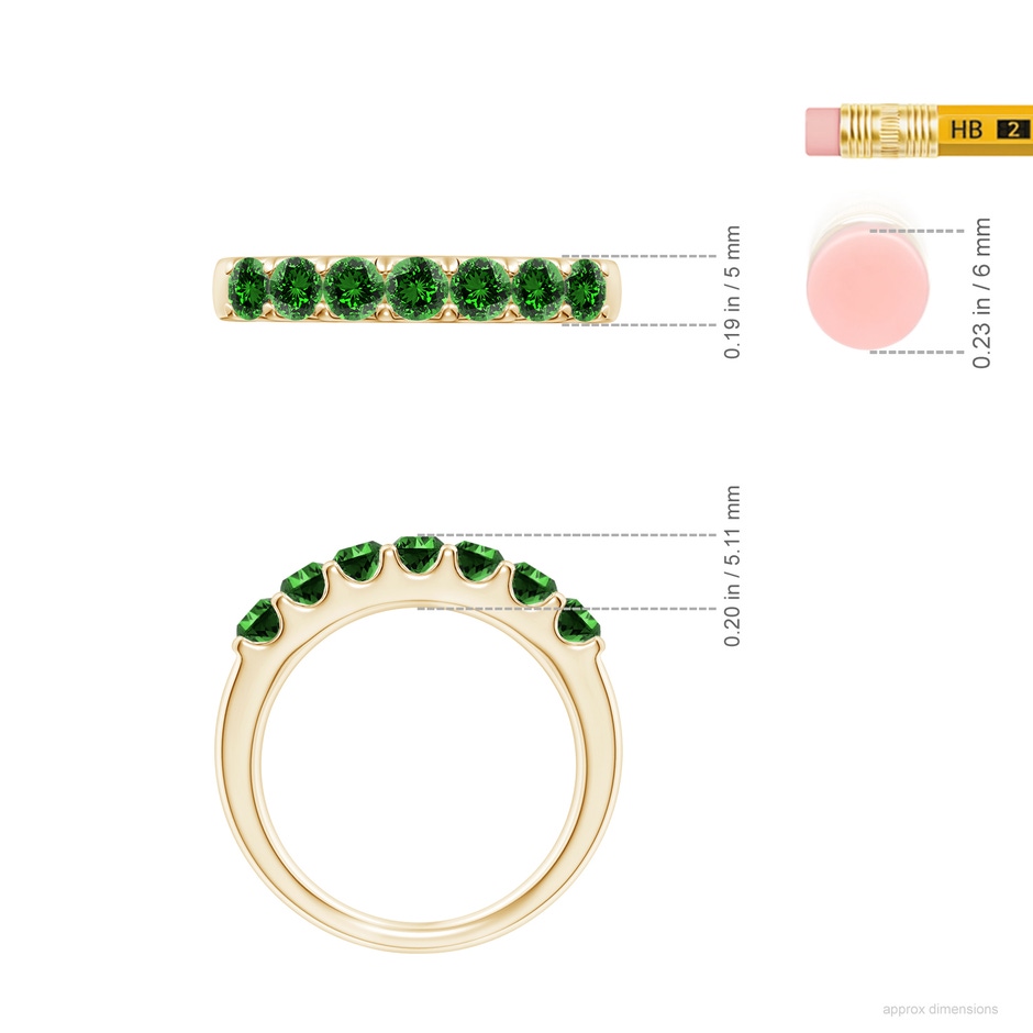 3.1mm Labgrown Lab-Grown Shared Prong Set Half Eternity Emerald Wedding Band in Yellow Gold ruler