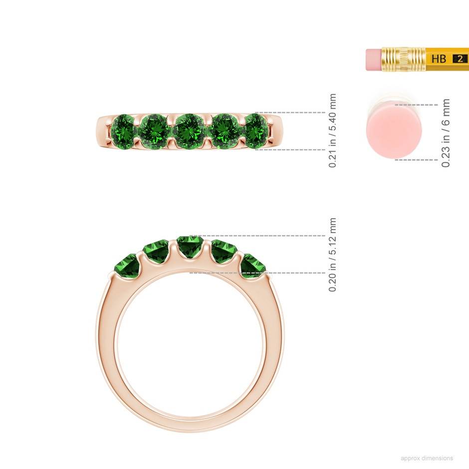 4.2mm Labgrown Lab-Grown Shared Prong Set Half Eternity Emerald Wedding Band in Rose Gold ruler