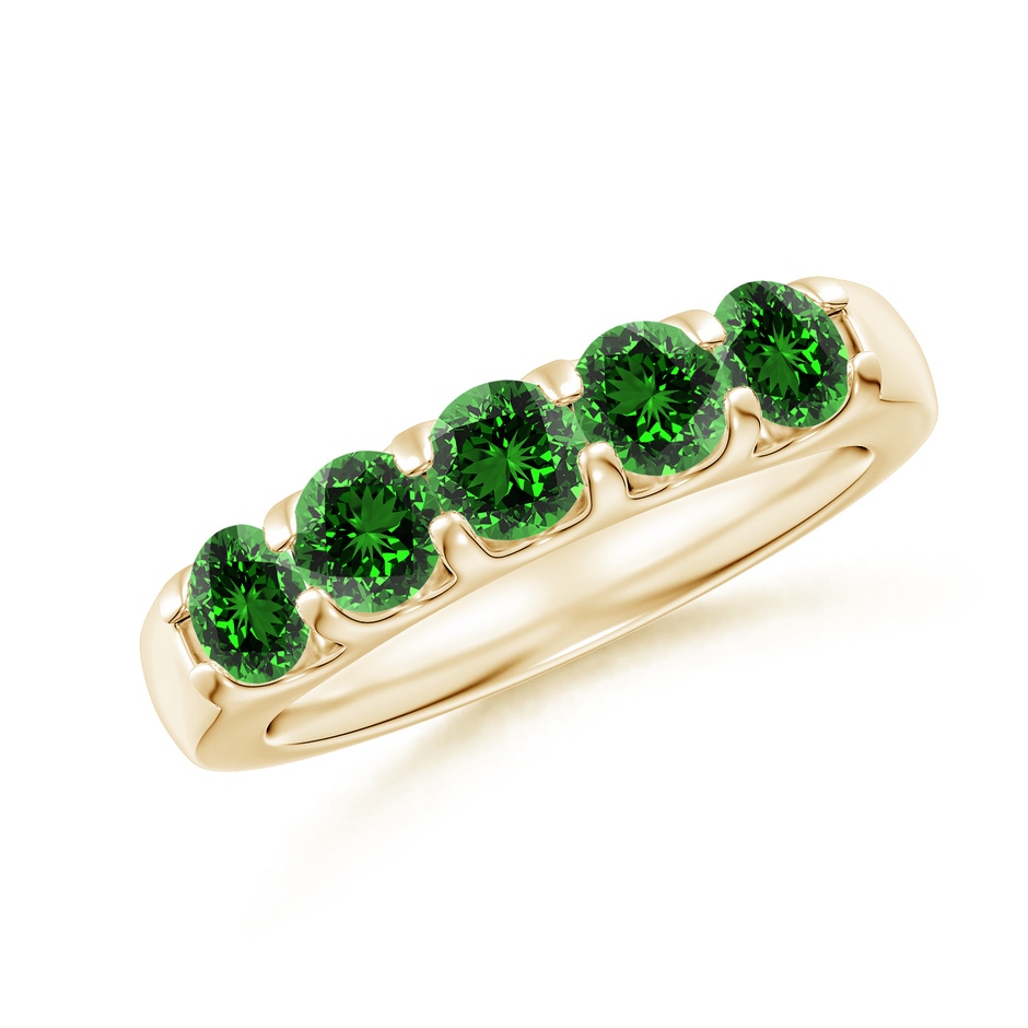 4.2mm Labgrown Lab-Grown Shared Prong Set Half Eternity Emerald Wedding Band in Yellow Gold 