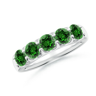 4.5mm Labgrown Lab-Grown Shared Prong Set Half Eternity Emerald Wedding Band in P950 Platinum