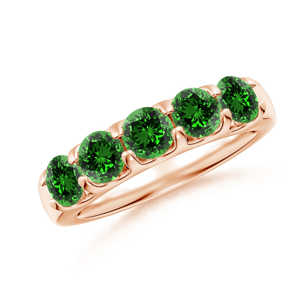 4.5mm Labgrown Lab-Grown Shared Prong Set Half Eternity Emerald Wedding Band in Rose Gold