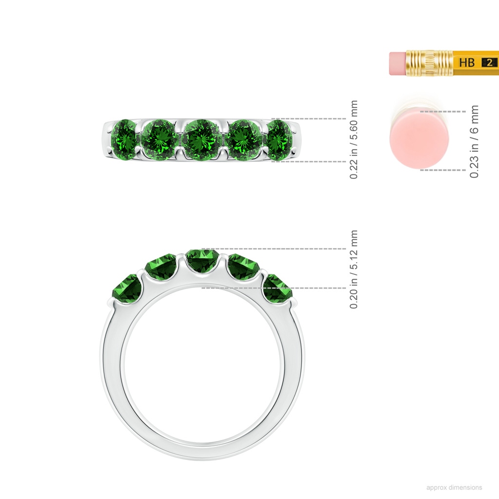 4.5mm Labgrown Lab-Grown Shared Prong Set Half Eternity Emerald Wedding Band in White Gold ruler
