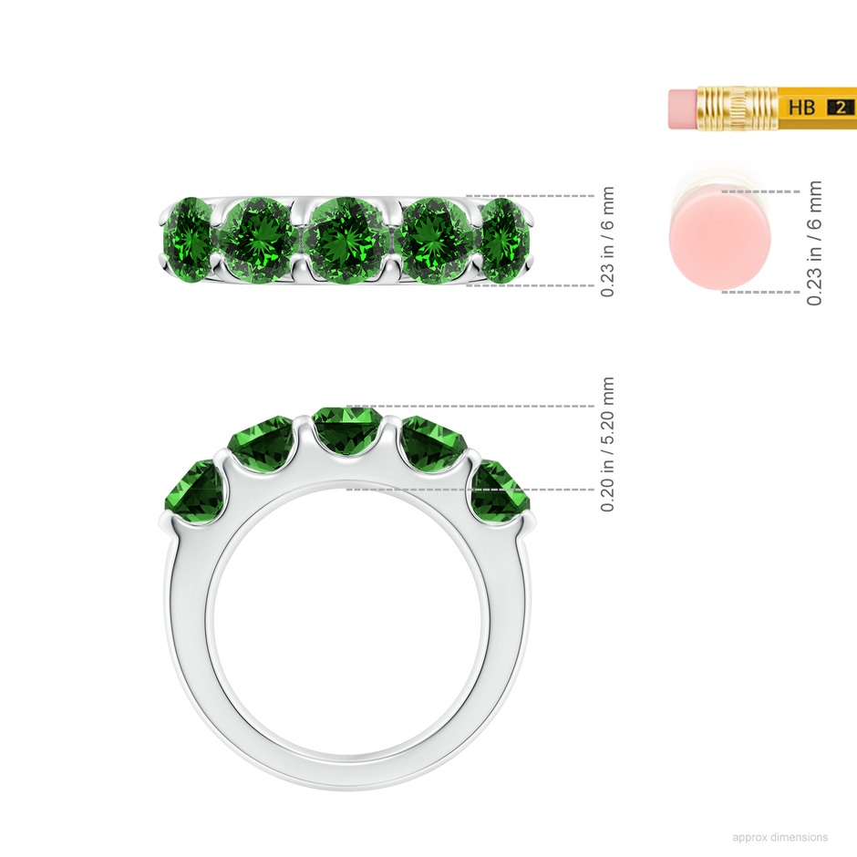 5.5mm Labgrown Lab-Grown Shared Prong Set Half Eternity Emerald Wedding Band in P950 Platinum ruler