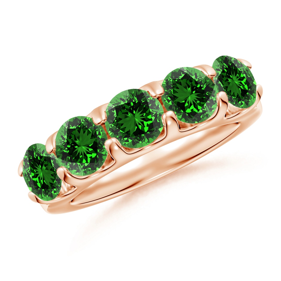5.5mm Labgrown Lab-Grown Shared Prong Set Half Eternity Emerald Wedding Band in Rose Gold 