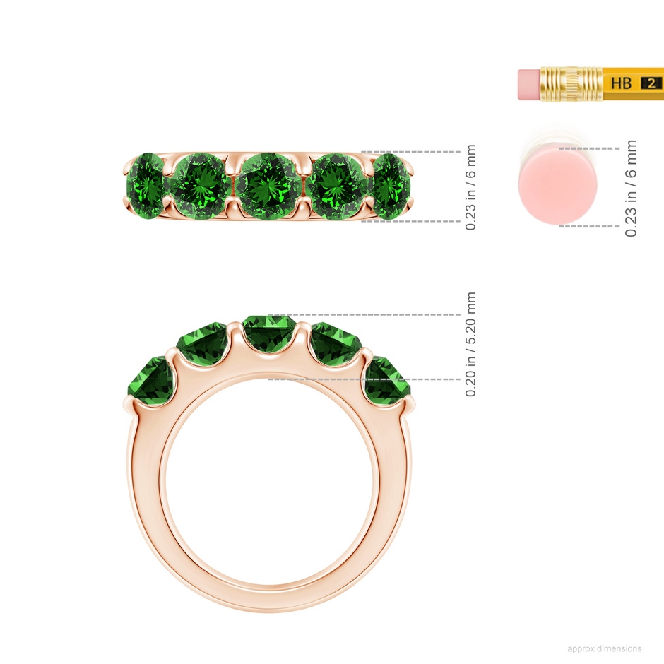 5.5mm Labgrown Lab-Grown Shared Prong Set Half Eternity Emerald Wedding Band in Rose Gold ruler