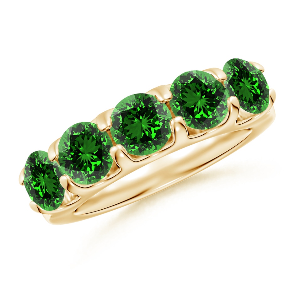 5.5mm Labgrown Lab-Grown Shared Prong Set Half Eternity Emerald Wedding Band in Yellow Gold 