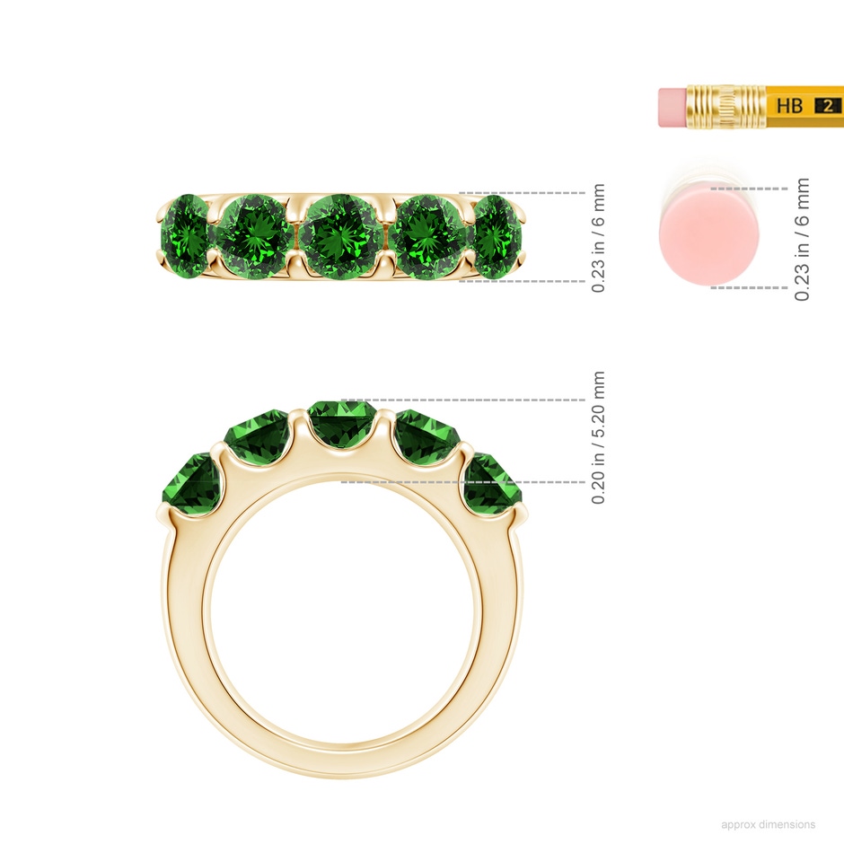 5.5mm Labgrown Lab-Grown Shared Prong Set Half Eternity Emerald Wedding Band in Yellow Gold ruler