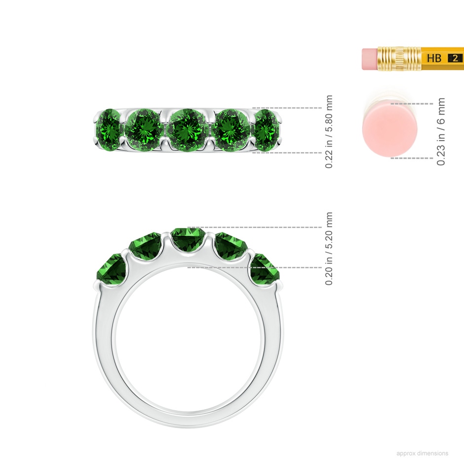 5mm Labgrown Lab-Grown Shared Prong Set Half Eternity Emerald Wedding Band in P950 Platinum ruler