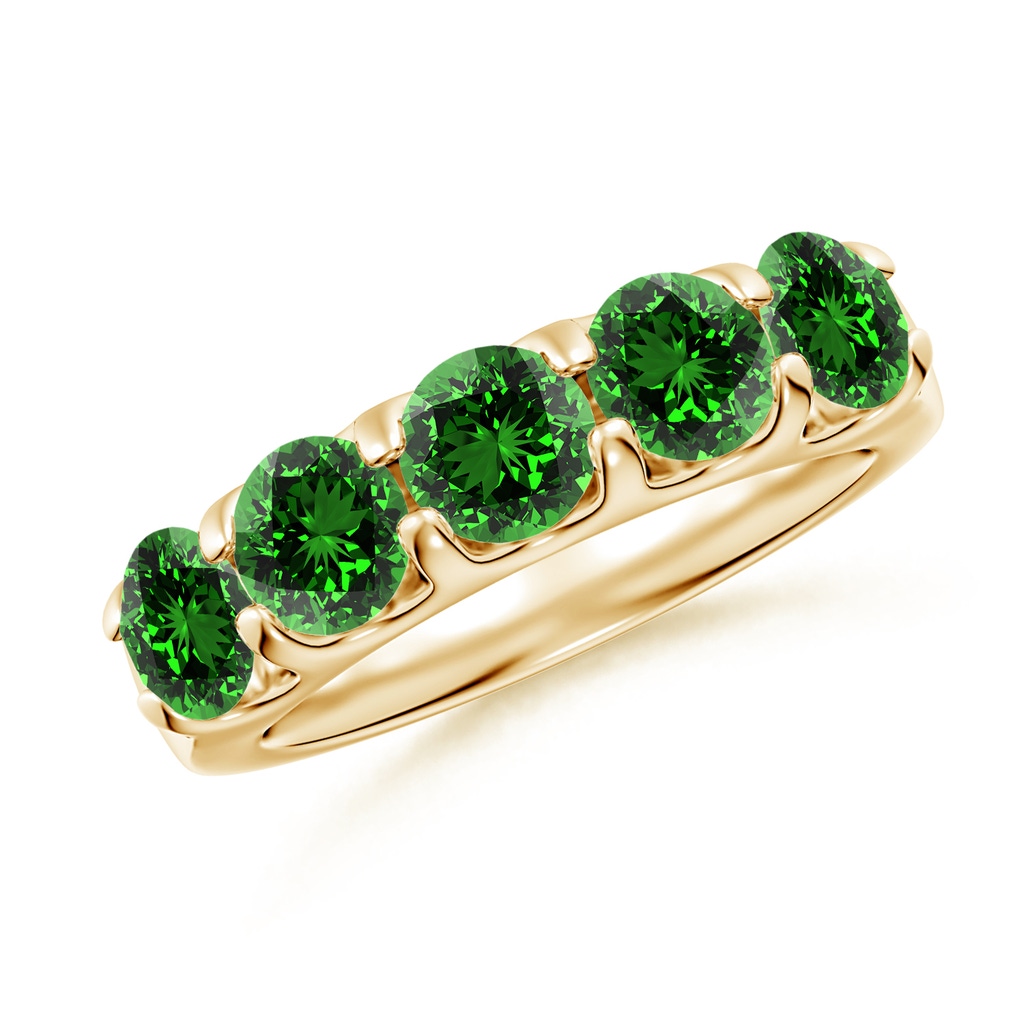 5mm Labgrown Lab-Grown Shared Prong Set Half Eternity Emerald Wedding Band in Yellow Gold