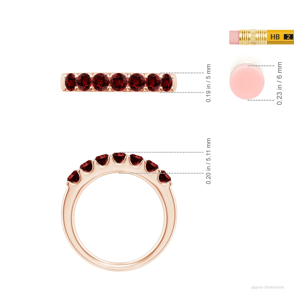 3.1mm Labgrown Lab-Grown Shared Prong Set Half Eternity Ruby Wedding Band in Rose Gold ruler