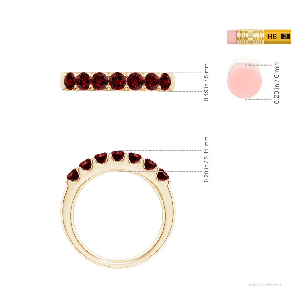3.1mm Labgrown Lab-Grown Shared Prong Set Half Eternity Ruby Wedding Band in Yellow Gold ruler