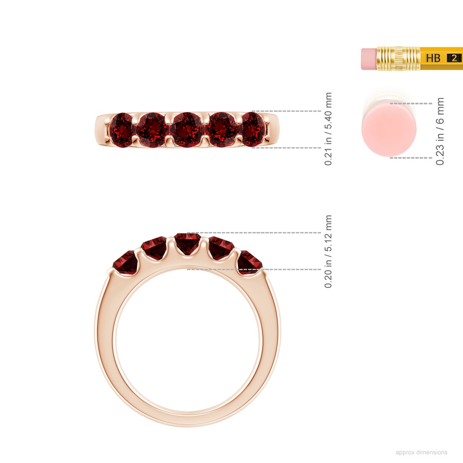 4.2mm Labgrown Lab-Grown Shared Prong Set Half Eternity Ruby Wedding Band in Rose Gold ruler