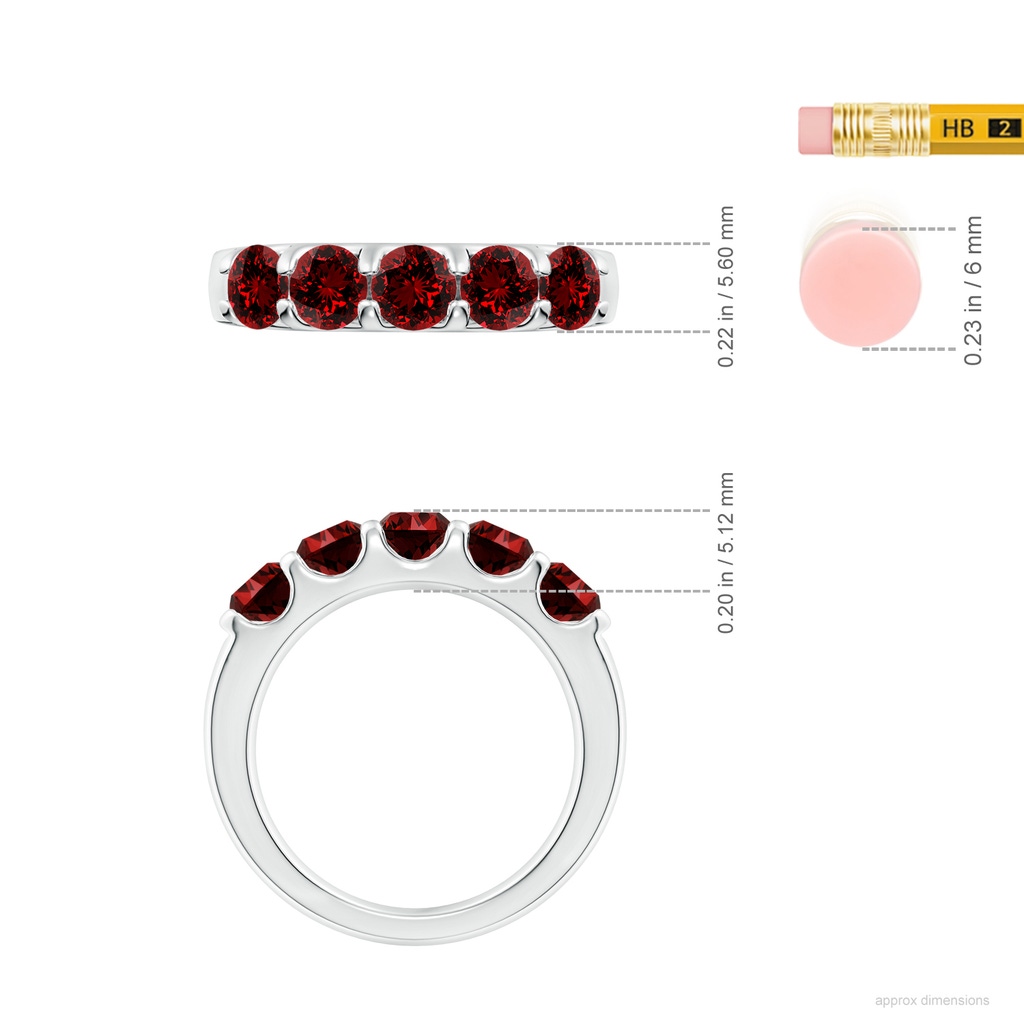 4.5mm Labgrown Lab-Grown Shared Prong Set Half Eternity Ruby Wedding Band in White Gold ruler
