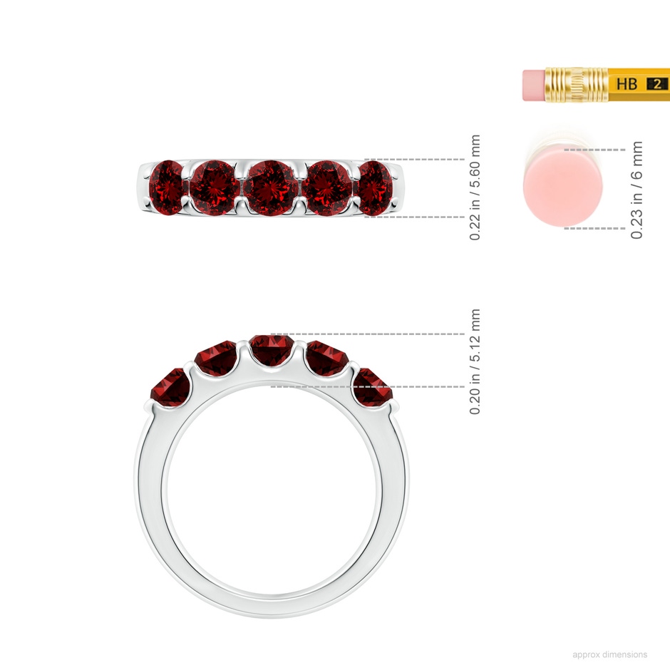 4.5mm Labgrown Lab-Grown Shared Prong Set Half Eternity Ruby Wedding Band in White Gold ruler