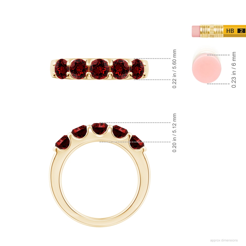 4.5mm Labgrown Lab-Grown Shared Prong Set Half Eternity Ruby Wedding Band in Yellow Gold ruler