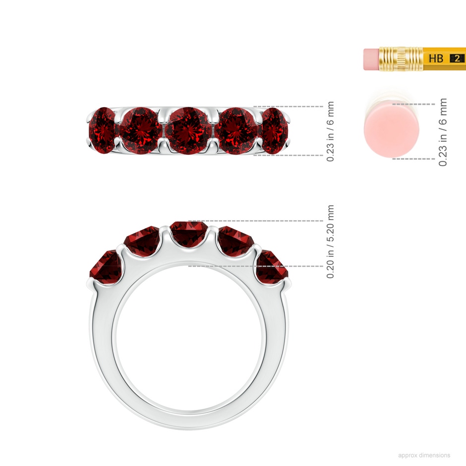 5.5mm Labgrown Lab-Grown Shared Prong Set Half Eternity Ruby Wedding Band in P950 Platinum ruler