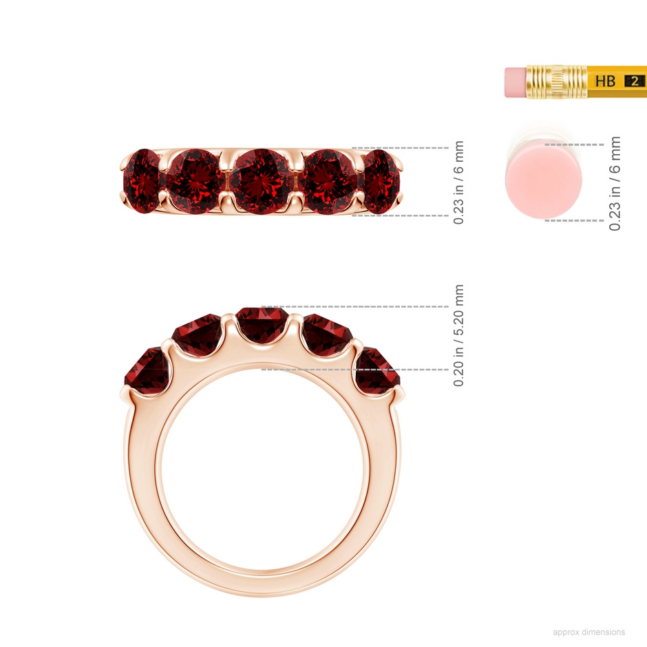 5.5mm Labgrown Lab-Grown Shared Prong Set Half Eternity Ruby Wedding Band in Rose Gold ruler