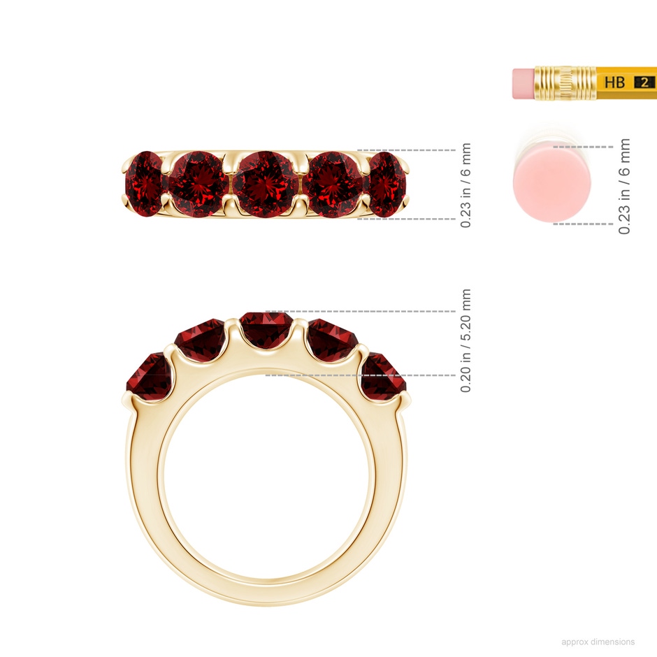 5.5mm Labgrown Lab-Grown Shared Prong Set Half Eternity Ruby Wedding Band in Yellow Gold ruler
