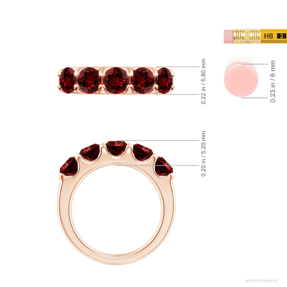 5mm Labgrown Lab-Grown Shared Prong Set Half Eternity Ruby Wedding Band in Rose Gold ruler