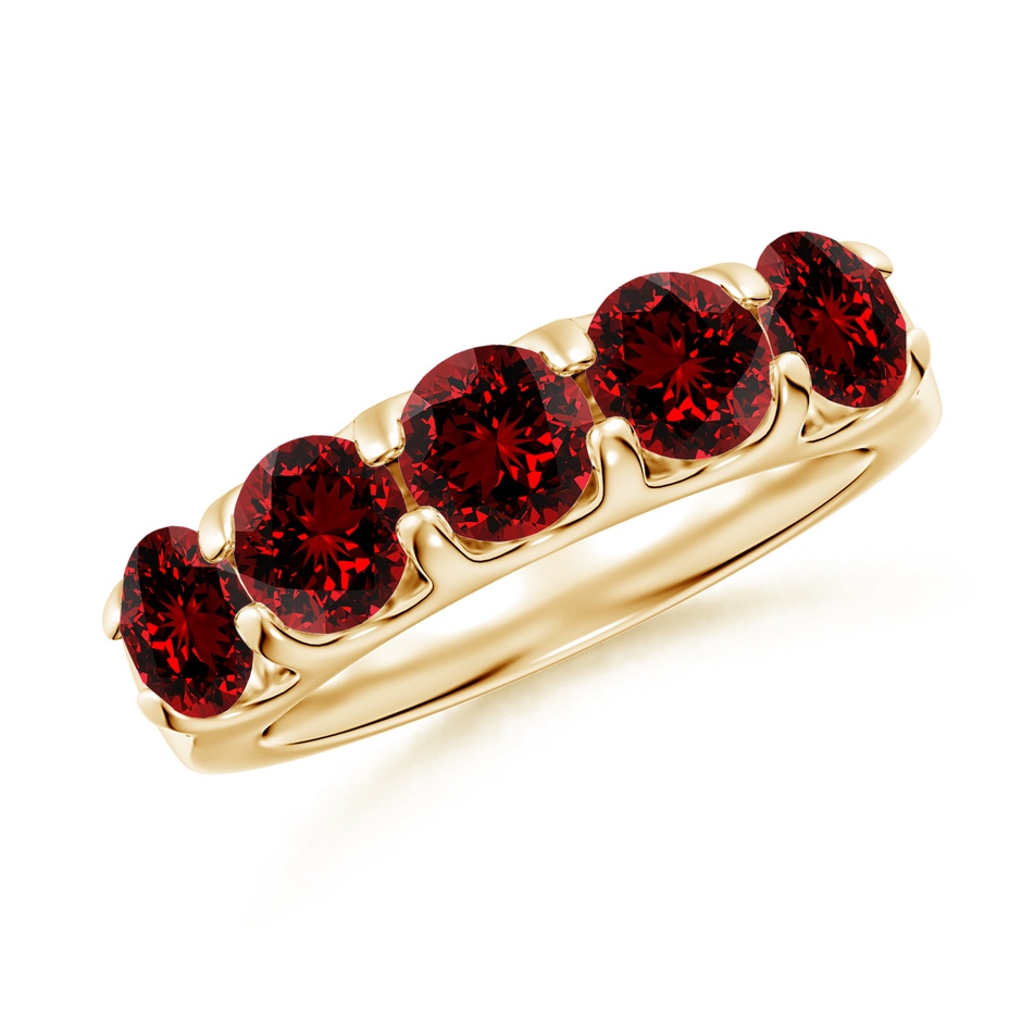 5mm Labgrown Lab-Grown Shared Prong Set Half Eternity Ruby Wedding Band in Yellow Gold 