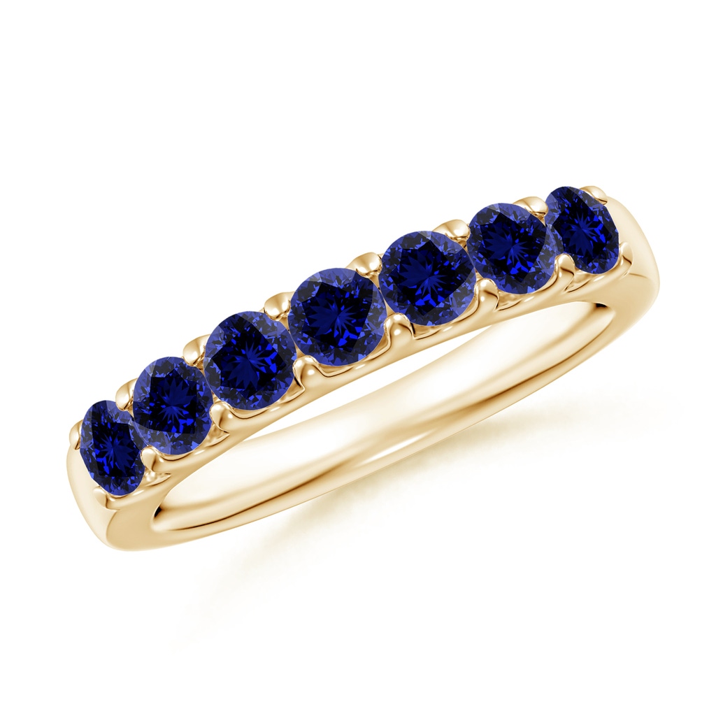 3.1mm Labgrown Lab-Grown Shared Prong Set Half Eternity Sapphire Wedding Band in Yellow Gold