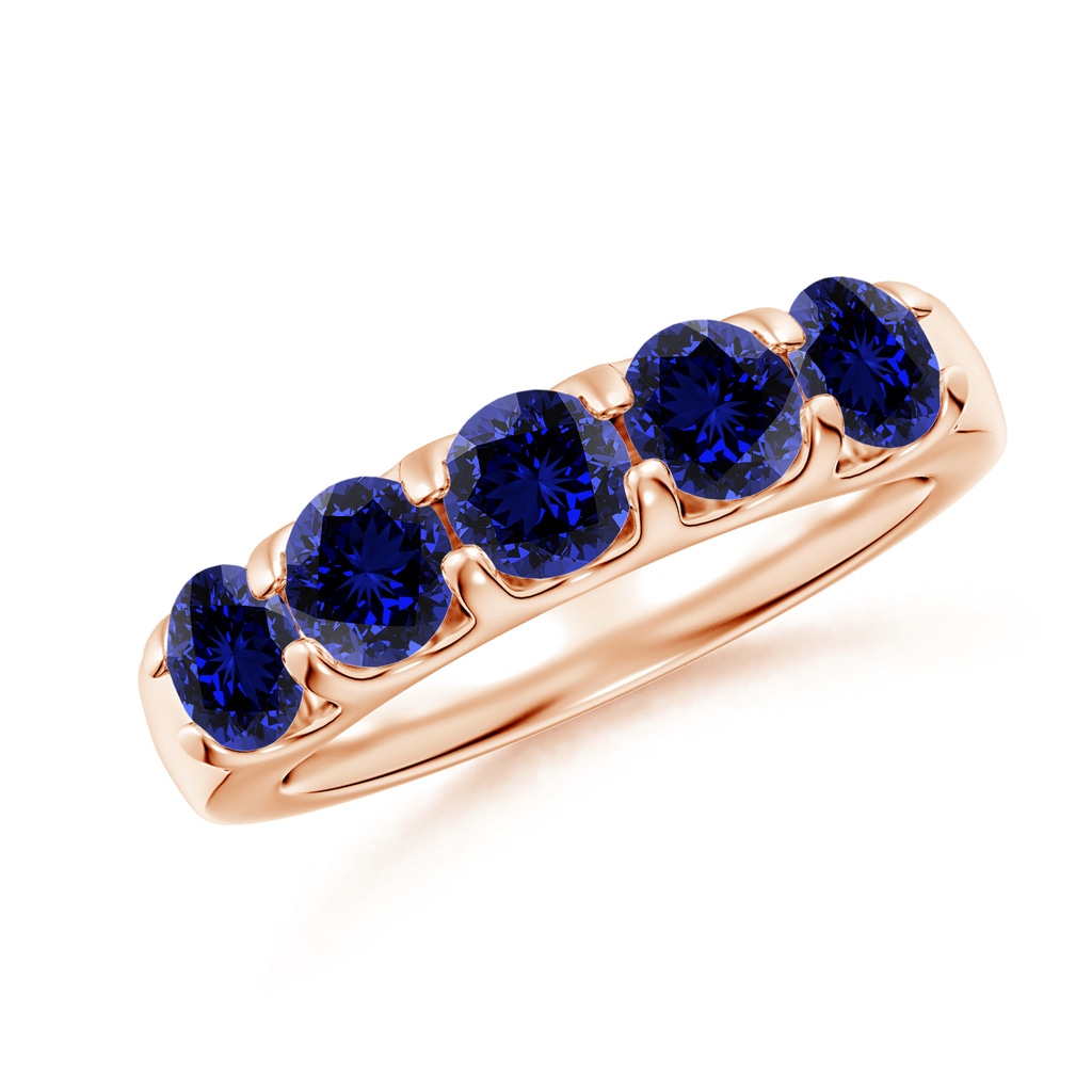 4.5mm Labgrown Lab-Grown Shared Prong Set Half Eternity Sapphire Wedding Band in Rose Gold