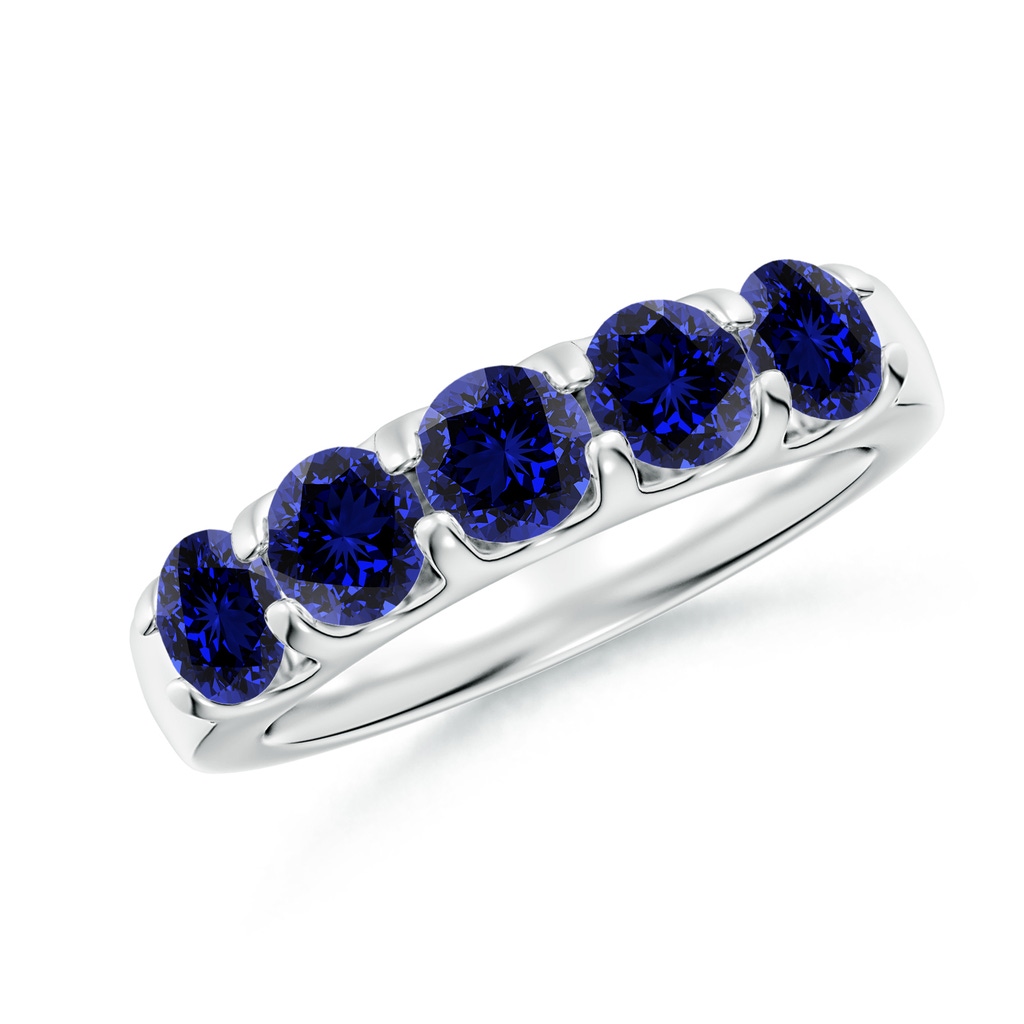 4.5mm Labgrown Lab-Grown Shared Prong Set Half Eternity Sapphire Wedding Band in White Gold 