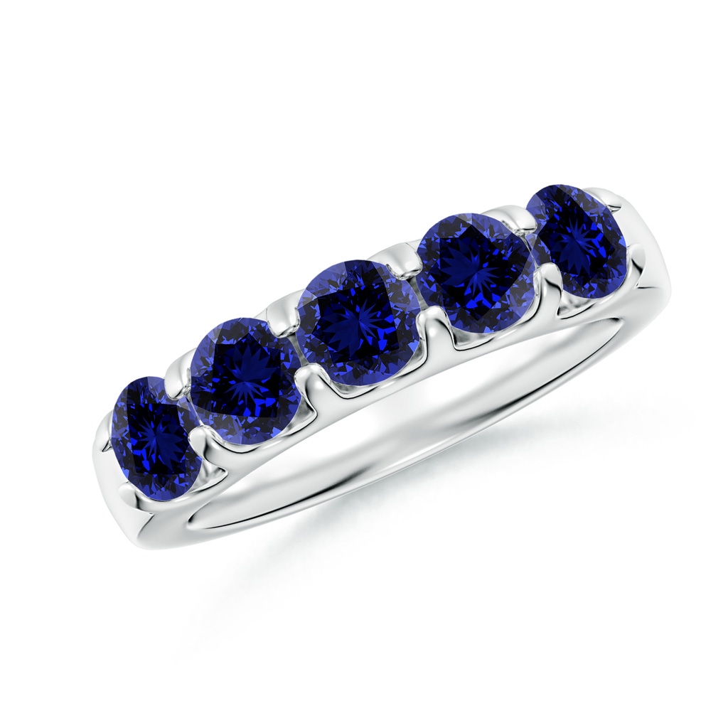 4.5mm Labgrown Lab-Grown Shared Prong Set Half Eternity Sapphire Wedding Band in White Gold