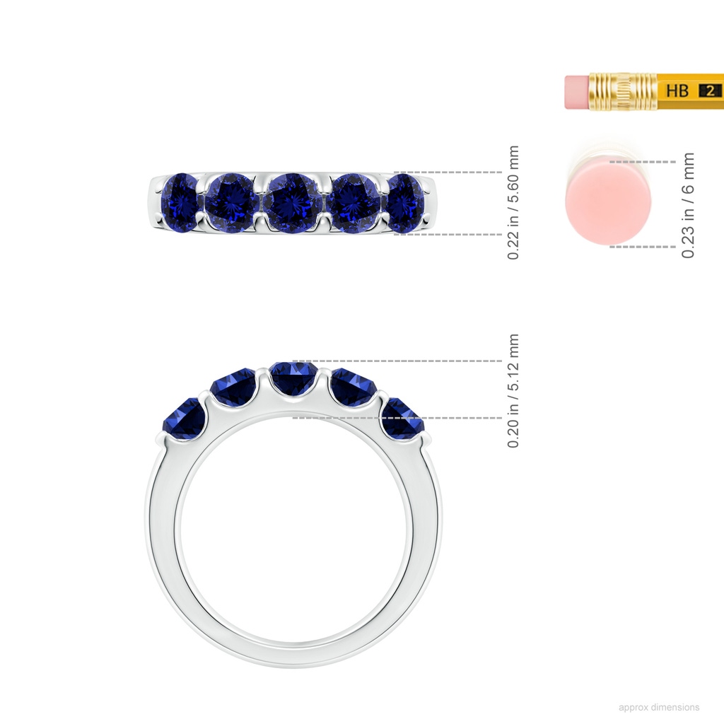 4.5mm Labgrown Lab-Grown Shared Prong Set Half Eternity Sapphire Wedding Band in White Gold ruler