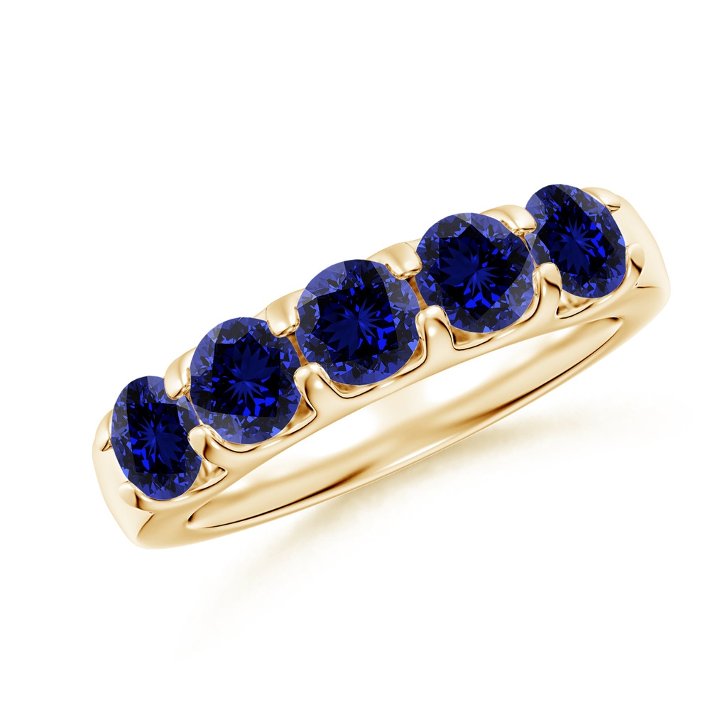 4.5mm Labgrown Lab-Grown Shared Prong Set Half Eternity Sapphire Wedding Band in Yellow Gold