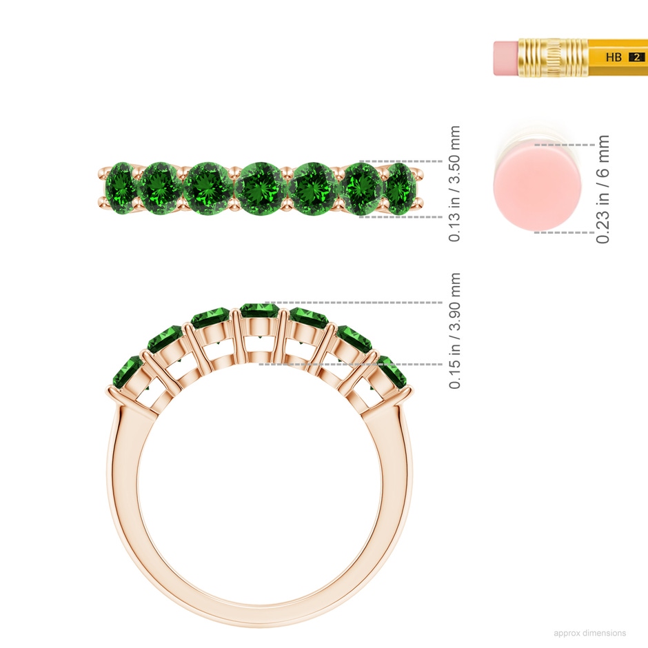 3.5mm Labgrown Lab-Grown Half Eternity Seven Stone Emerald Wedding Band in Rose Gold ruler