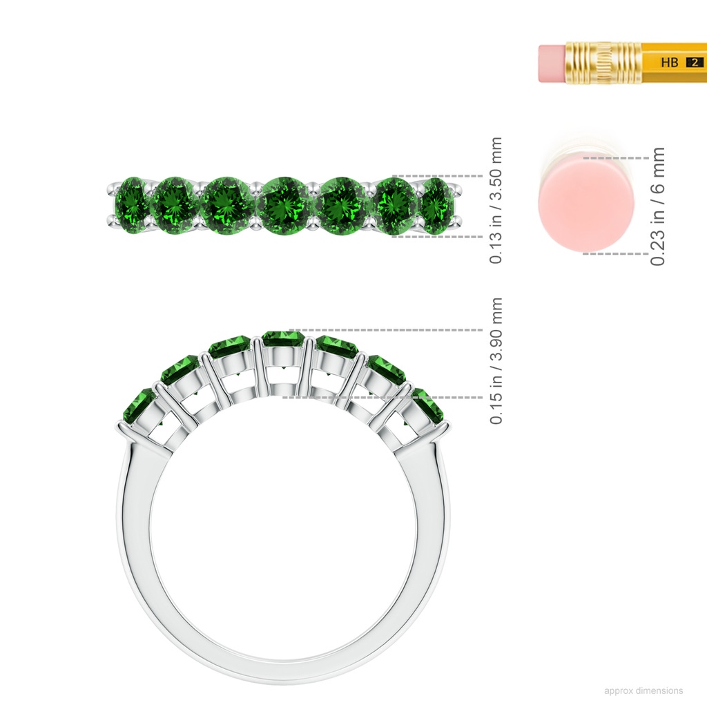 3.5mm Labgrown Lab-Grown Half Eternity Seven Stone Emerald Wedding Band in White Gold ruler