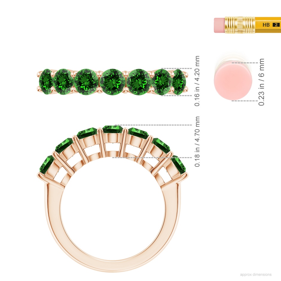 4.5mm Labgrown Lab-Grown Half Eternity Seven Stone Emerald Wedding Band in Rose Gold ruler