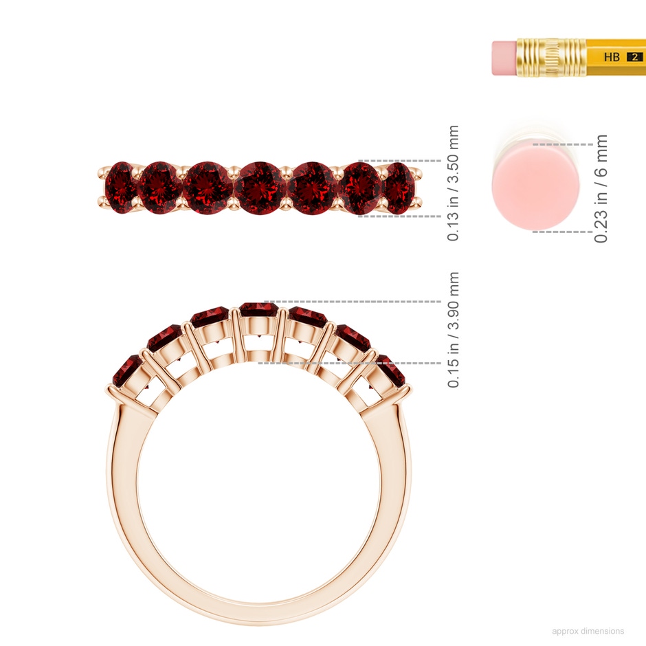 3.5mm Labgrown Lab-Grown Half Eternity Seven Stone Ruby Wedding Band in Rose Gold ruler