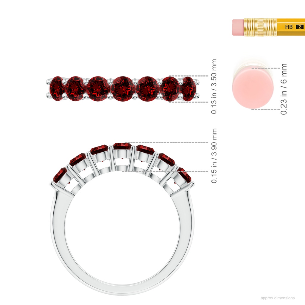3.5mm Labgrown Lab-Grown Half Eternity Seven Stone Ruby Wedding Band in White Gold ruler