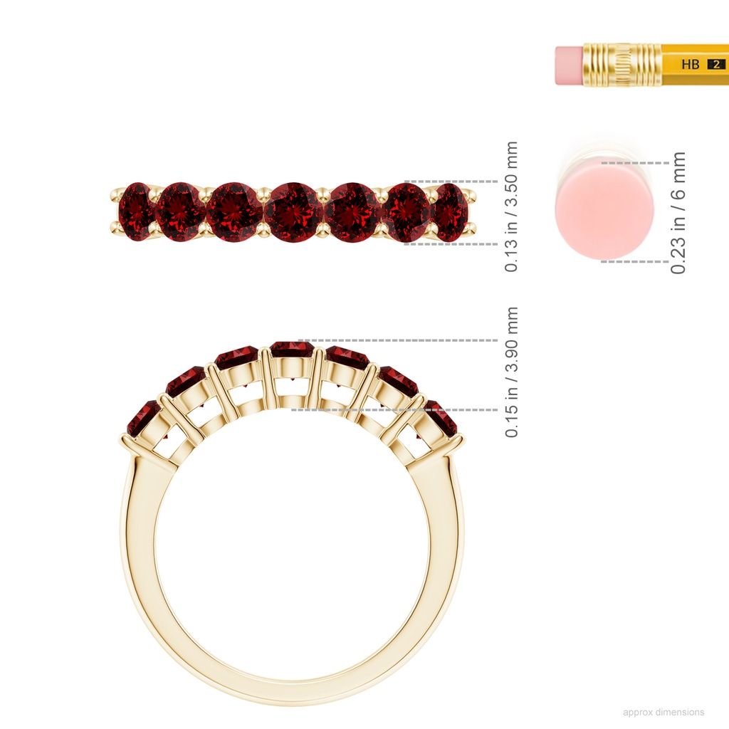 3.5mm Labgrown Lab-Grown Half Eternity Seven Stone Ruby Wedding Band in Yellow Gold ruler