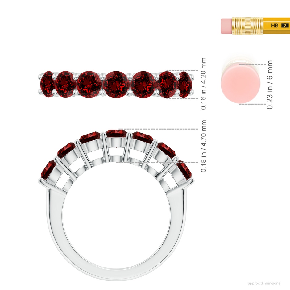 4.5mm Labgrown Lab-Grown Half Eternity Seven Stone Ruby Wedding Band in P950 Platinum ruler