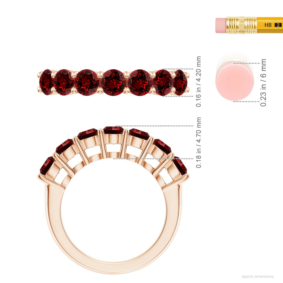 4.5mm Labgrown Lab-Grown Half Eternity Seven Stone Ruby Wedding Band in Rose Gold ruler