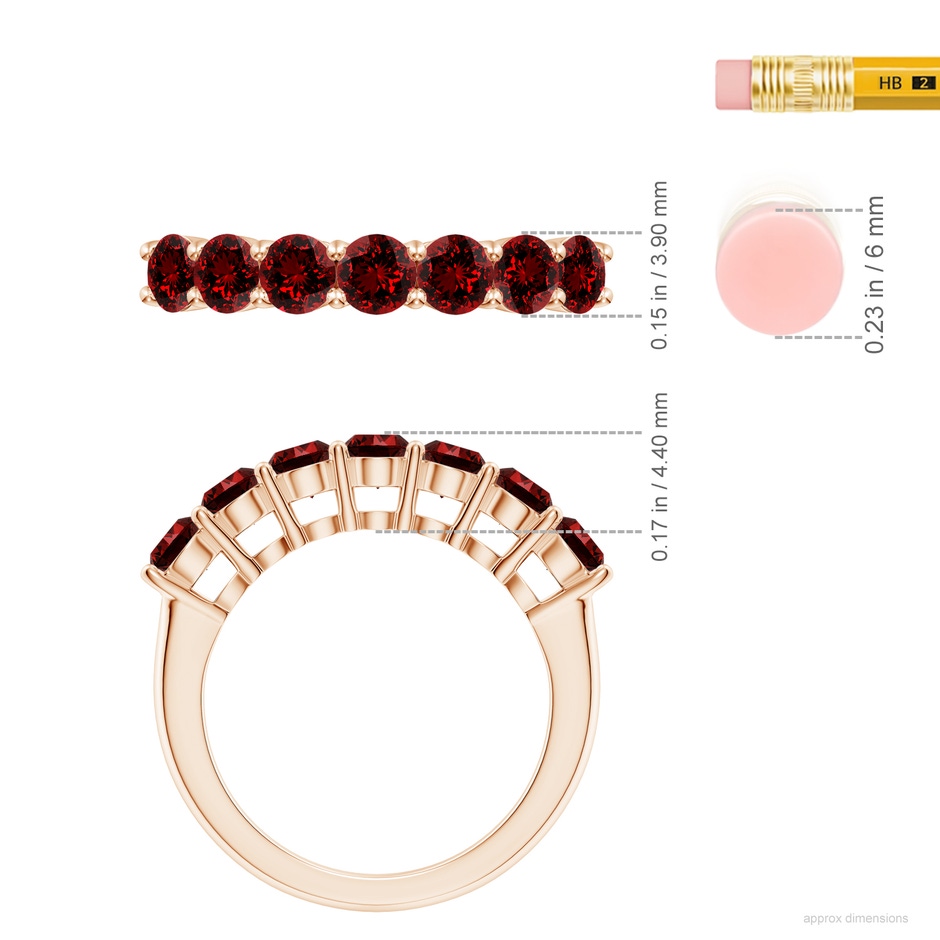 4mm Labgrown Lab-Grown Half Eternity Seven Stone Ruby Wedding Band in Rose Gold ruler