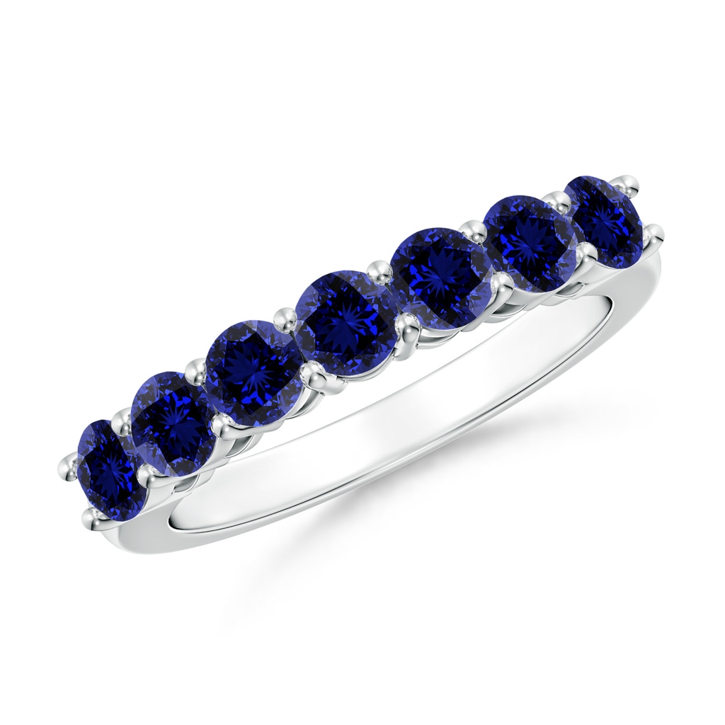 3.5mm Labgrown Lab-Grown Half Eternity Seven Stone Blue Sapphire Wedding Band in White Gold 