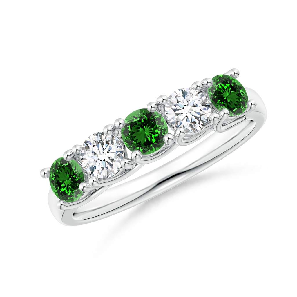 3.8mm Labgrown Lab-Grown Half Eternity 5 Stone Emerald and Diamond Wedding Band in S999 Silver