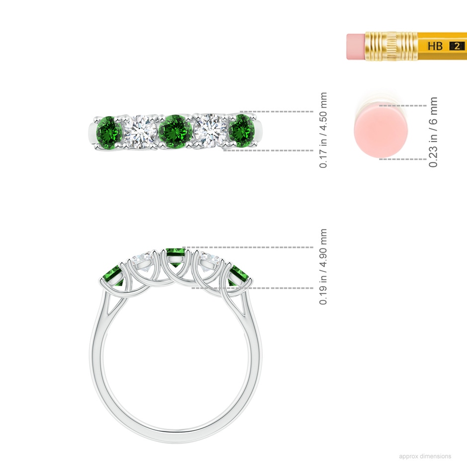 3.8mm Labgrown Lab-Grown Half Eternity 5 Stone Emerald and Diamond Wedding Band in White Gold ruler