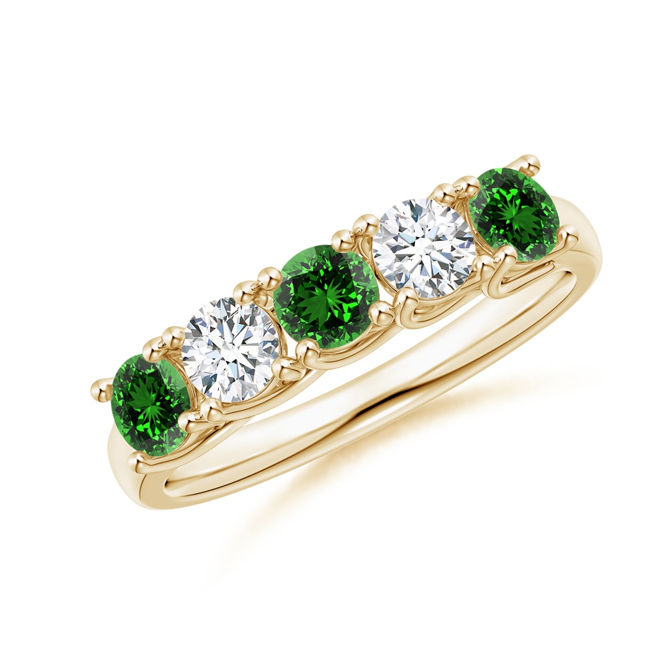 3.8mm Labgrown Lab-Grown Half Eternity 5 Stone Emerald and Diamond Wedding Band in Yellow Gold 