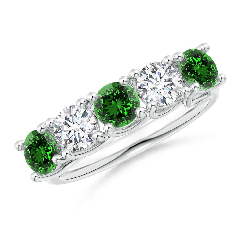 4.5mm Labgrown Lab-Grown Half Eternity 5 Stone Emerald and Diamond Wedding Band in S999 Silver
