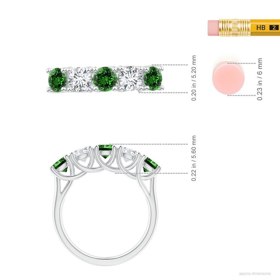 4.5mm Labgrown Lab-Grown Half Eternity 5 Stone Emerald and Diamond Wedding Band in S999 Silver ruler