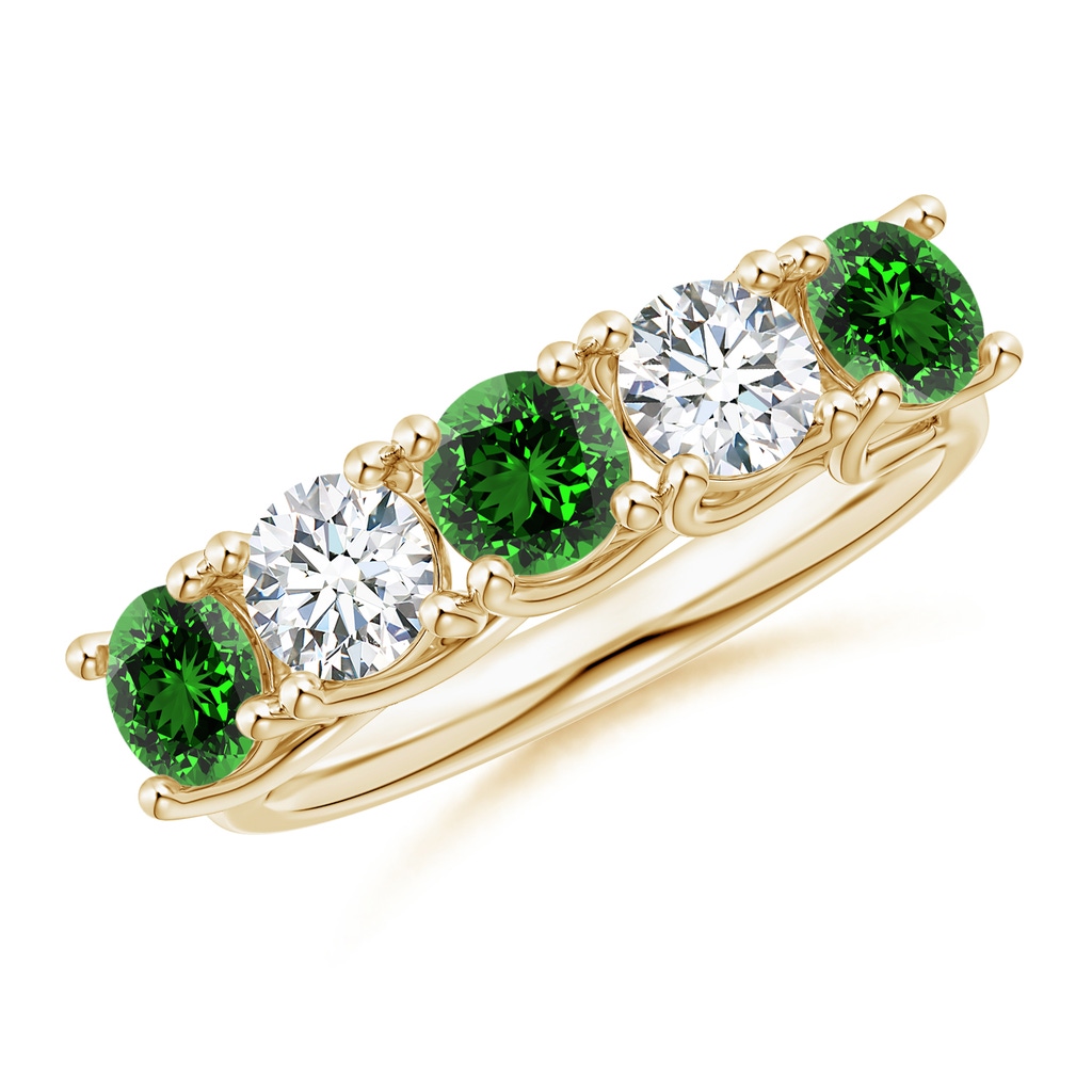 4.5mm Labgrown Lab-Grown Half Eternity 5 Stone Emerald and Diamond Wedding Band in Yellow Gold