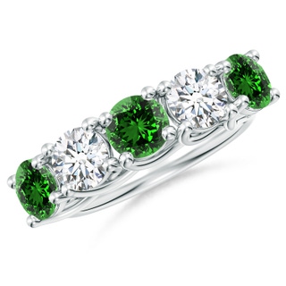 5.5mm Labgrown Lab-Grown Half Eternity 5 Stone Emerald and Diamond Wedding Band in P950 Platinum