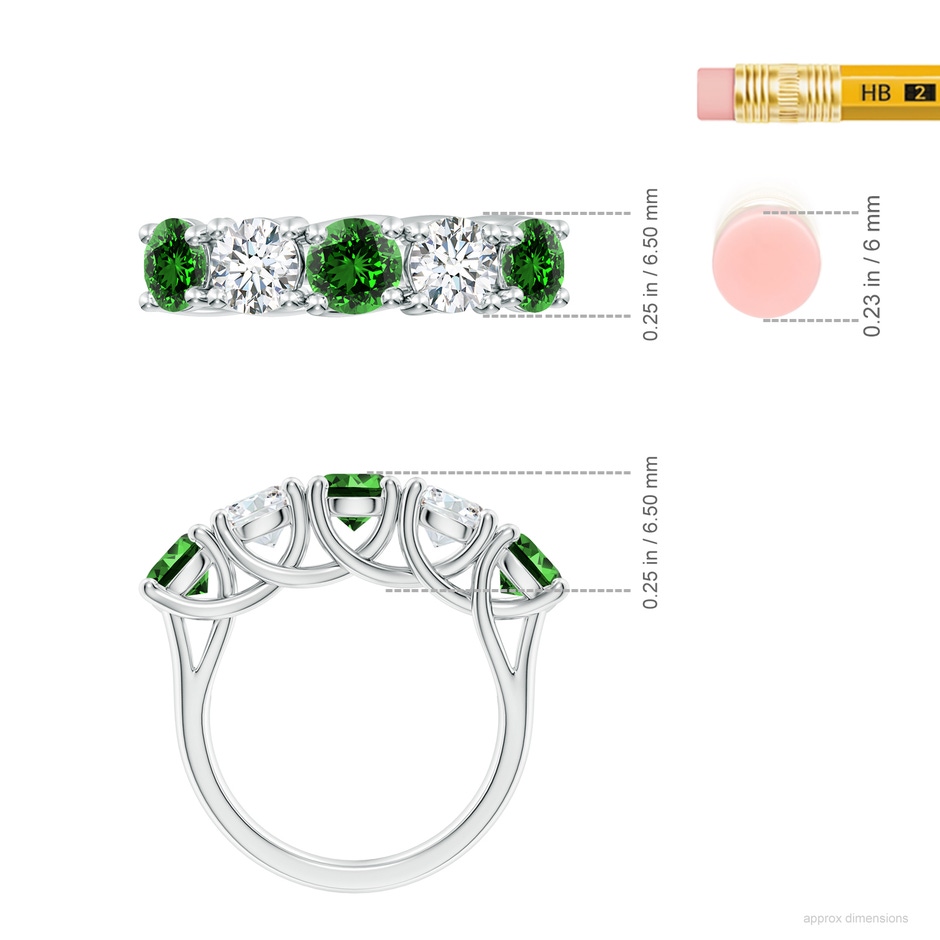5.5mm Labgrown Lab-Grown Half Eternity 5 Stone Emerald and Diamond Wedding Band in White Gold ruler