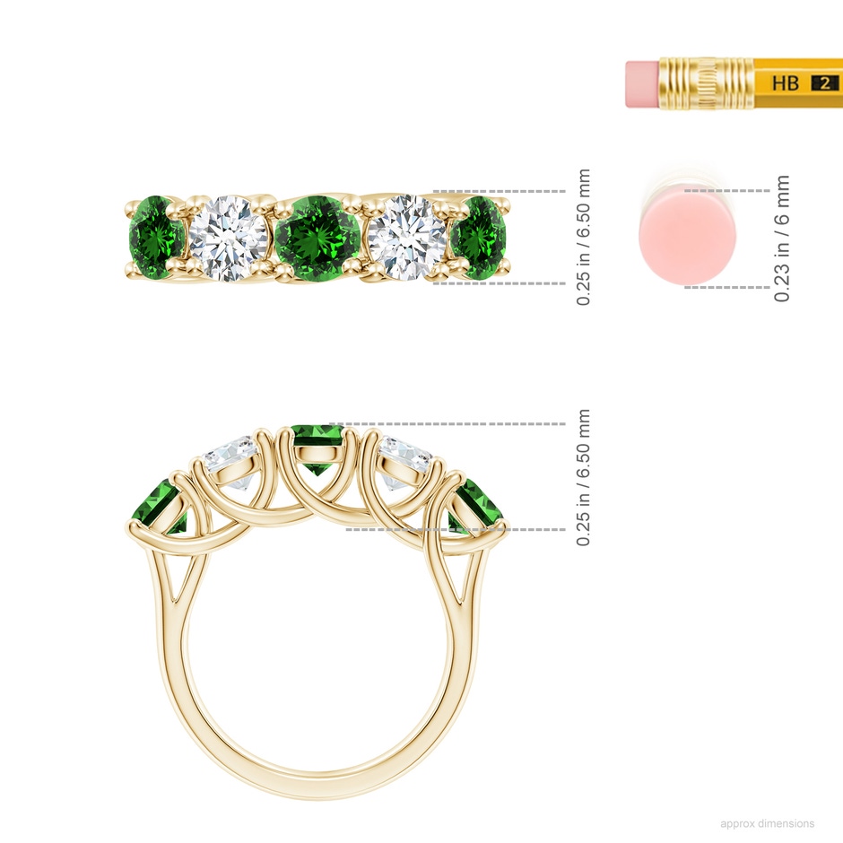 5.5mm Labgrown Lab-Grown Half Eternity 5 Stone Emerald and Diamond Wedding Band in Yellow Gold ruler